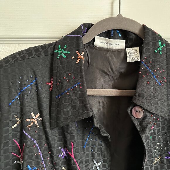 Draper's and Damon's Black Beaded Sequined Jacket FIREWORKS Women's Petite Large - Picture 9 of 14